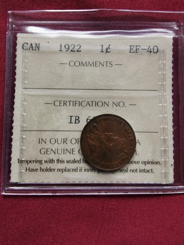 I.C.C.S. GRADED KING GEAORGE-V- 1922 KEY DATE CANADIAN SMALL CENT COIN-PENNY-