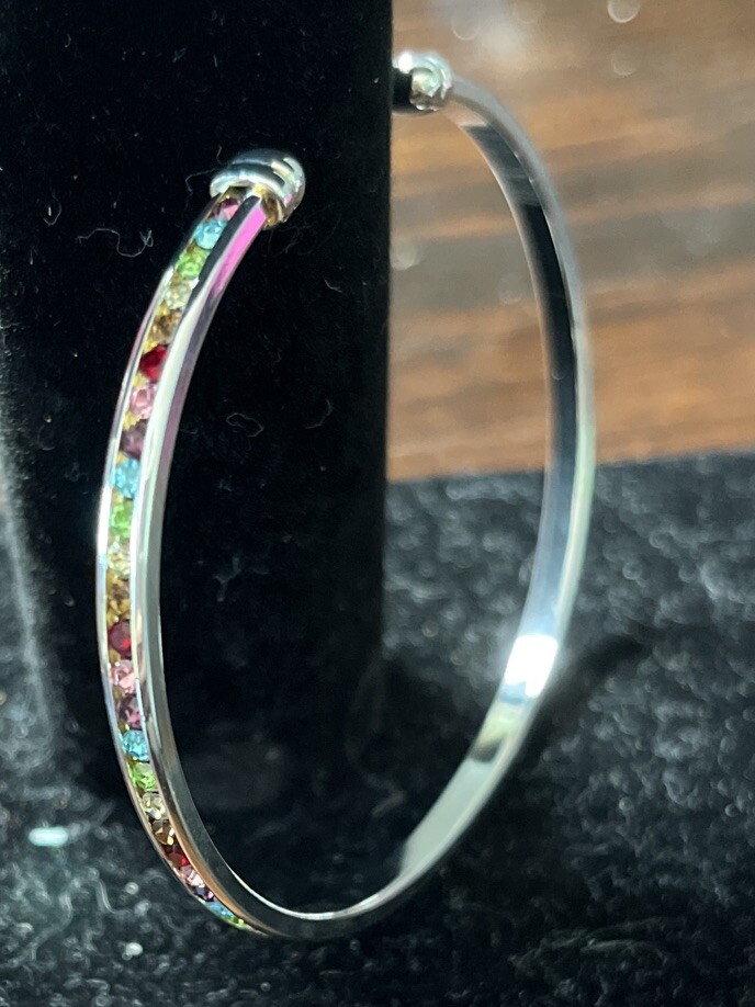 Beautiful Silver Colored Bangle Bracelet With Sto… - image 7
