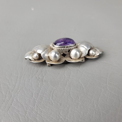 Vintage Mexico Sterling Silver Amethyst Pin Brooch w/ Unique Sweater Prongs LG - Picture 4 of 7