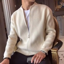 Autumn and winter new men's cardigan sweater casual knit sweater solid color-