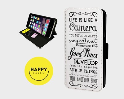 POSITIVE LIFE CAMERA ZITAT - Kunstleder Klapp Handy Hülle Cover - iPhone/Samsung