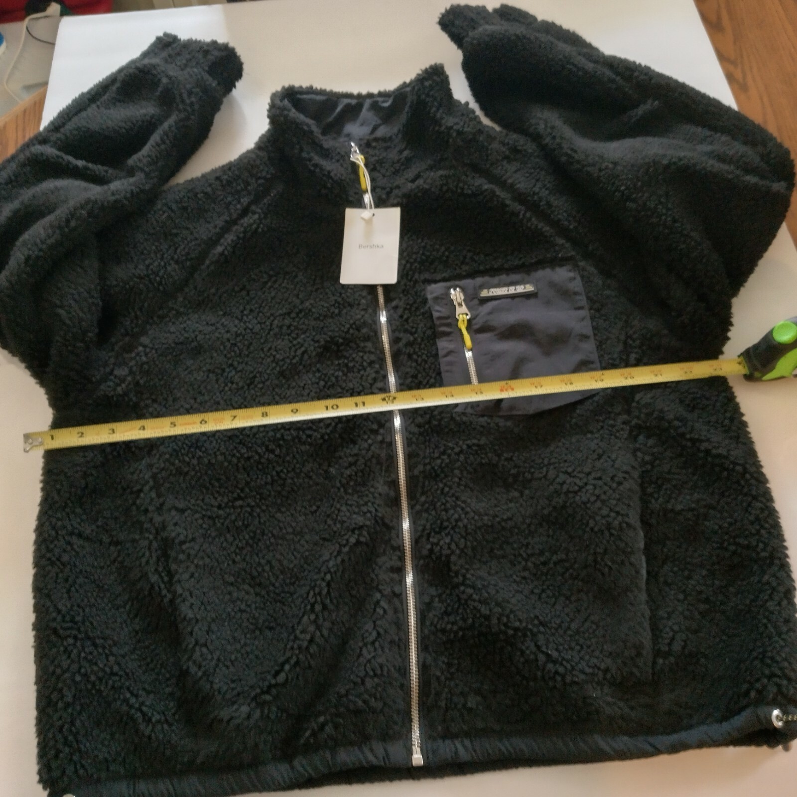"NWT" Women's Bershka Berber Fleece Zip up Jacket/Coat with pockets, Black Sz L image 8