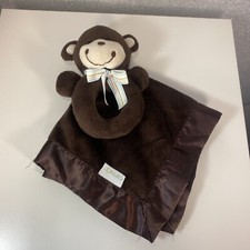 Carters Monkey Security Blanket Lovey Baby Rattle 14" Brown Satin Back