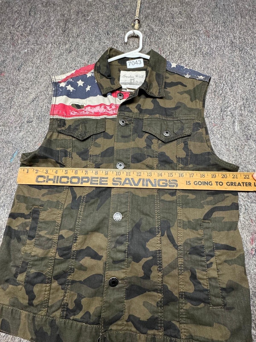 Smoke Rise Men's Jacket Camo Vest American Flag Denim