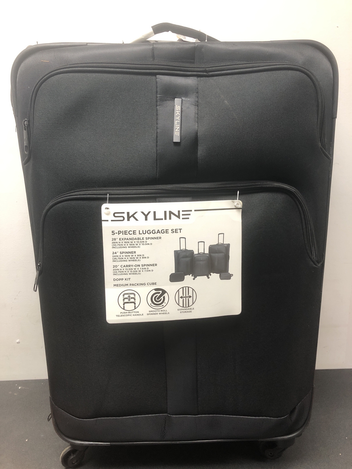 Skyline softside checked spinner 5pc luggage set black 618842422043
