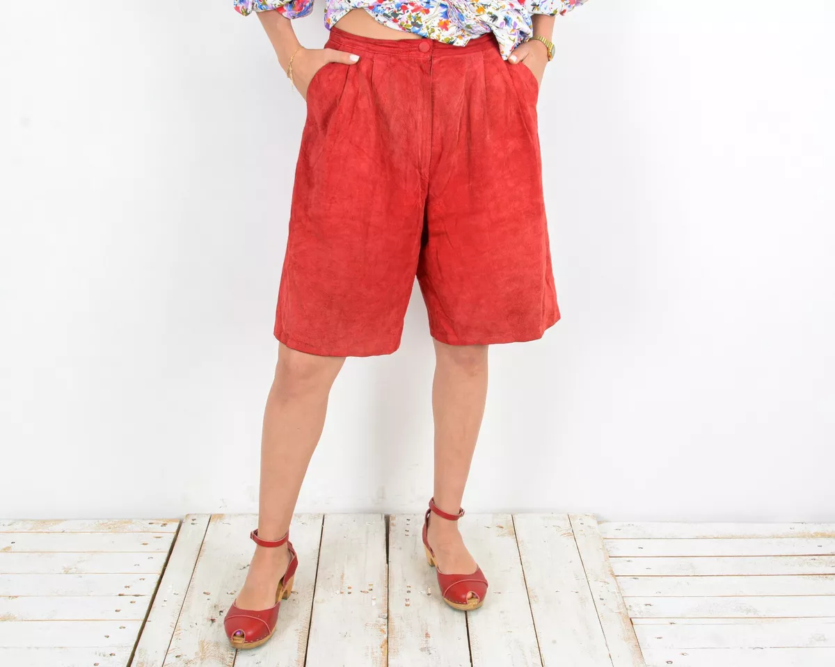 Red suede best sale shorts