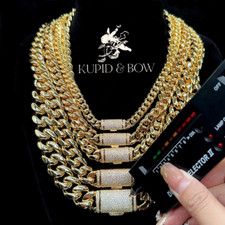 MOISSANITE Real Miami Cuban Link Prong Chain Iced Hip Hop 925 Silver Gold 7"-24"