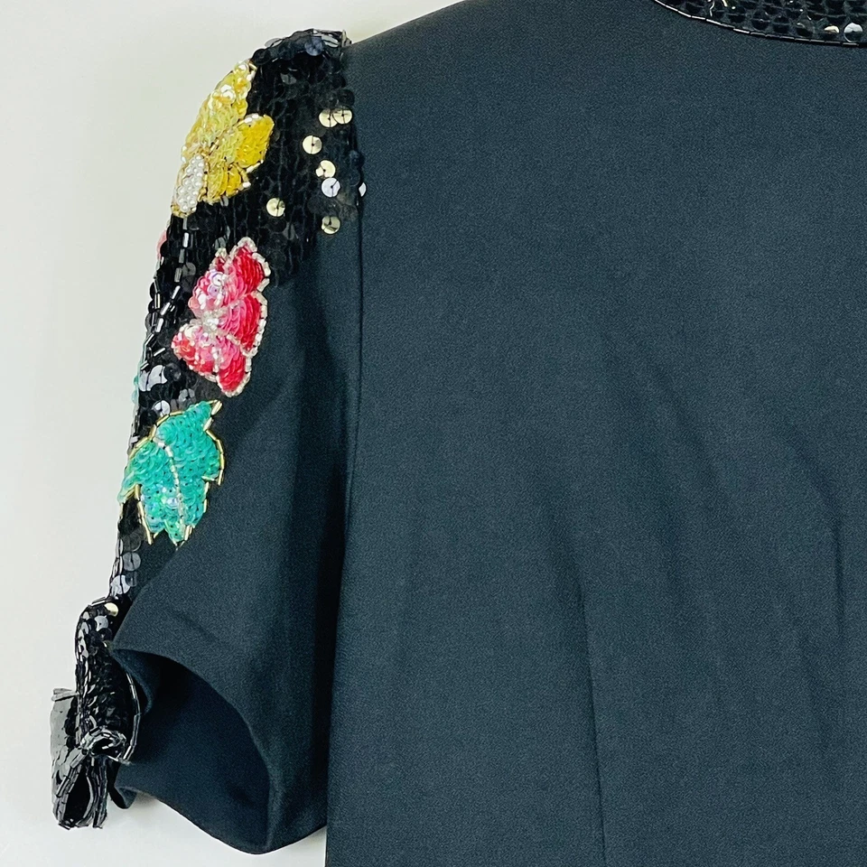 Vestido vaina Jack Bryan vintage negro crepé abullonada lentejuelas mangas con cuentas para mujer 12 Foto 4 de 4