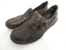 CLARKS COMFORT Slip On Brown Leather Zip Fasten Loafer Women's Shoes Size 8 M