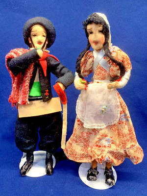 Handcrafted Argentina Dolls -  Man & Woman Cloth painted faces 11'' Lot of 2 VTG