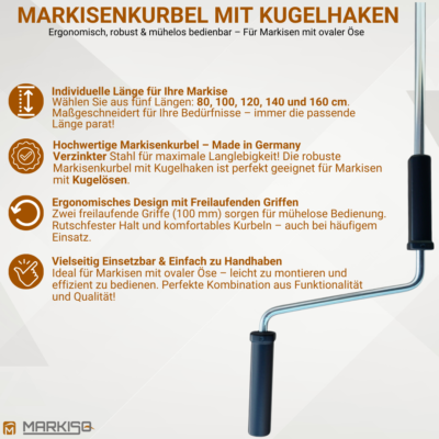 Markisenkurbel mit Kugelhaken, Kurbel fr Markise mit Kugelkopf  Kurbelstange | eBay.de