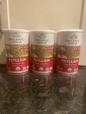#ad 3x ORGANIC INDIA PSYLLIUM WHOLE HUSK FIBER ORGANIC 12 oz EACH BOTTLE BB 6 26 NEW $37.00