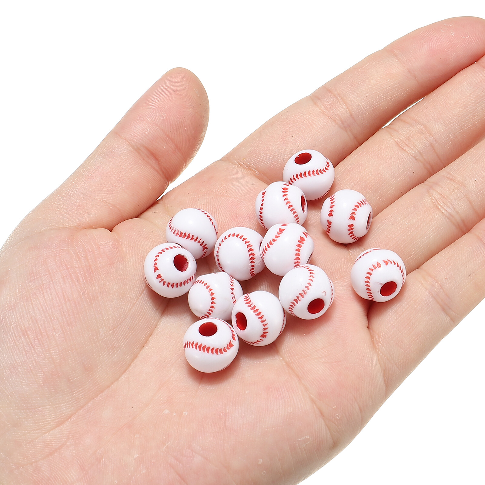 100Pcs Sports Ball Beads Acrylic Softball Beads Bulk Sports Beads Red