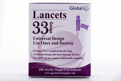 33 gauge Pull Top lancets, Global Medical, Easy Glide- Box-of-100  