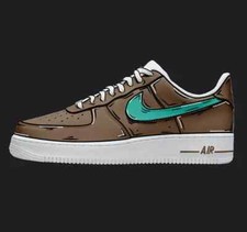 Nike Air Force 1 Custom White Shoes Brown Teal Blue Swoosh Cartoon Mens Womens