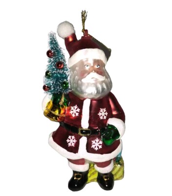 Vintage Santa W/ Tree Blown Glass Christmas Ornament 7 INCHES TALL Rare ...