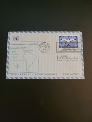 Pan Am Airlines First Day Cover NY to Aruba 4/26/64