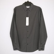 Calvin Klein Men's Long Sleeve Dress Shirt Medium Gray Check Stretch Cotton NWT