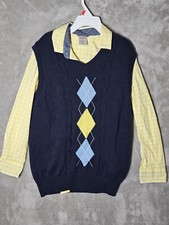 Gymboree Boys 6 Sweater Vest/Shirt Combo Yellow/White Plaid Blue Argyle Vest