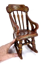 Antique Folk Art Pennsylvania Dutch Doll Rocker Hand Made & Painted