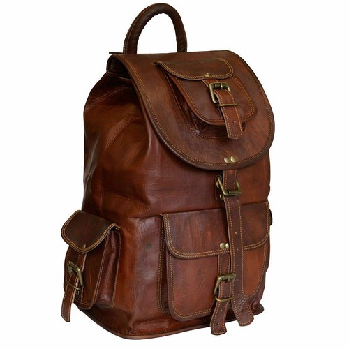 Nuevo Para hombres Cuero Genuino Vintage Portátil Mochila Morral Mensajero  Bolso Cartera para colegial | eBay