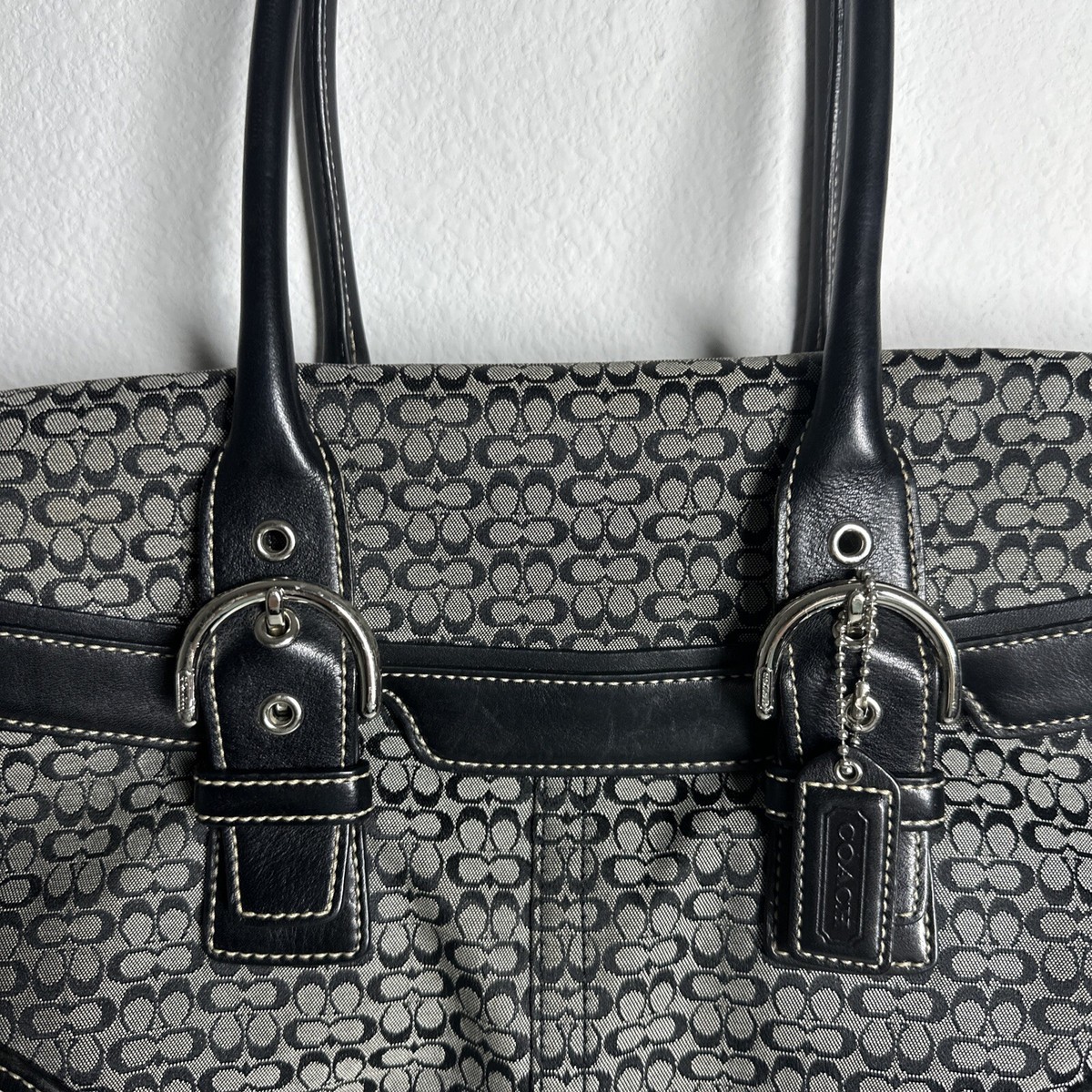 Coach Signature Black & Grey Logo Leather Canvas Shoulder Coach Signature Black & Grey Logo Leather Canvas Shoulder
