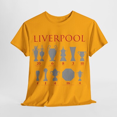Liverpool Trophäen Unisex Heavy Cotton T-Shirt - Gelb