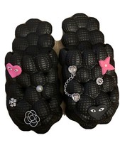 Black Bubble Slides with shoe charms Massage Slippers Non-slip Soft Sizes 6-10