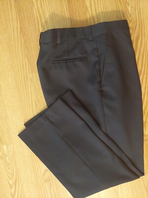 FLEXSLAX FULL FIT BLUE SOLID FLAT FRONT PANTS MEM'S 35 X 28 TREVIRA POLYESTER