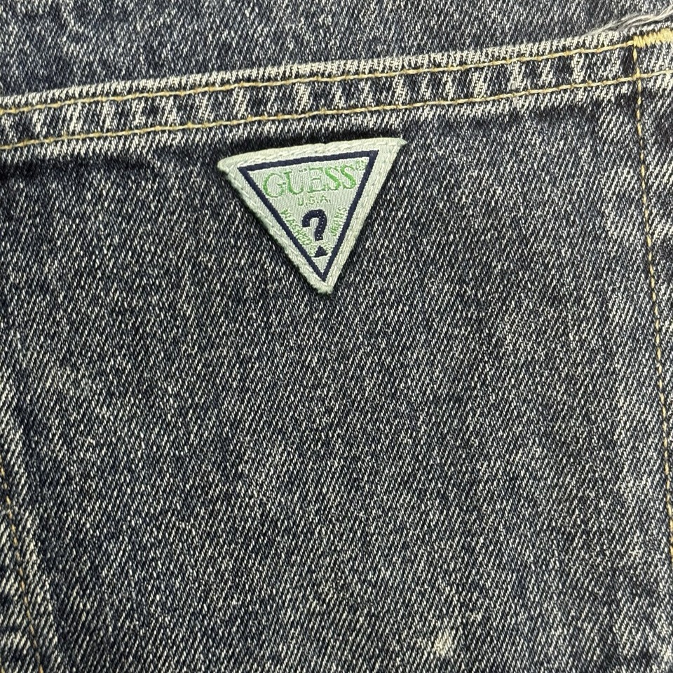 Guess Jeans Pascal Green Triangle Blue Wash Denim Size 34x31 90s