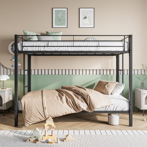Twin Over Twin Bunk Bed Heavy Duty Metal Twin Size Bed Frame with 2 Ladders - Picture 2 of 9