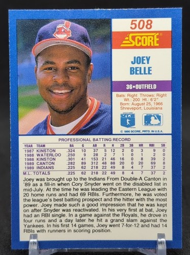 1990 Score - #508 Albert Belle Cleveland Indians / Guardians - Picture 2 of 2