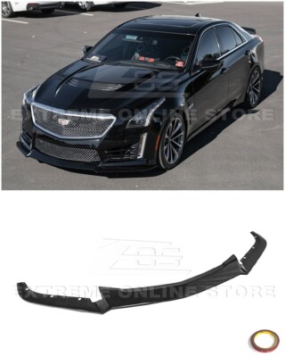 For 16-19 Cadillac CTS-V | Carbon Package GLOSSY BLACK Front Bumper Lip Splitter