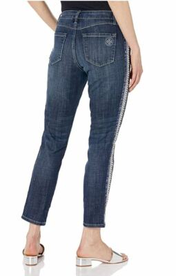 Laurie Felt Classic Denim Embellished Stripe Girlfriend Jean