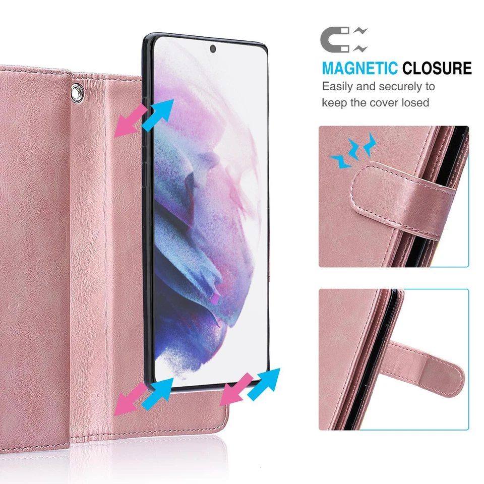 Luxury Leather Wallet Card Holder Case Cover For Galaxy S21/Plus/Note20/Ultra/10 - Image 3 of 4