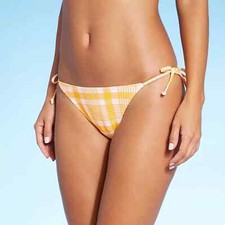 Juniors' Textured String Bikini Bottom - Xhilaration Yellow Size XL 12-14