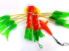 Squidnation Flippy Floppy Thing Trolling 9" Mauler Squids Chain - RASTA / GREEN