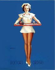 RETRO PINUP GIRL CANVAS PRINT 16X12" Vintage Poster Gil Elvgren SEXY NURSE