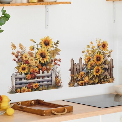 Sunflower Fence Flower Painted Wall Stickers, sacinora Yellow Floral Art DIY ...