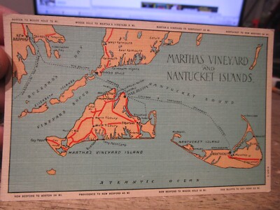 O9 Old MASSACHUSETTS Postcard Martha's Vineyard Nantucket Islands Map Woods Hole