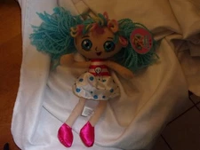 hug fun 12" plush  lovey soft hugfun new nwt doll blue yarn hair skull dots pink