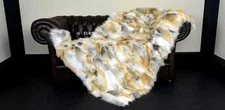 Luxury Real Golden Island Fox Fur Throw Blanket 