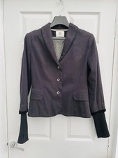 Noa Noa Dark Grey Pinstripe Cotton & Wool Knit Sleeve Blazer Jacket Sz S 10 Mint