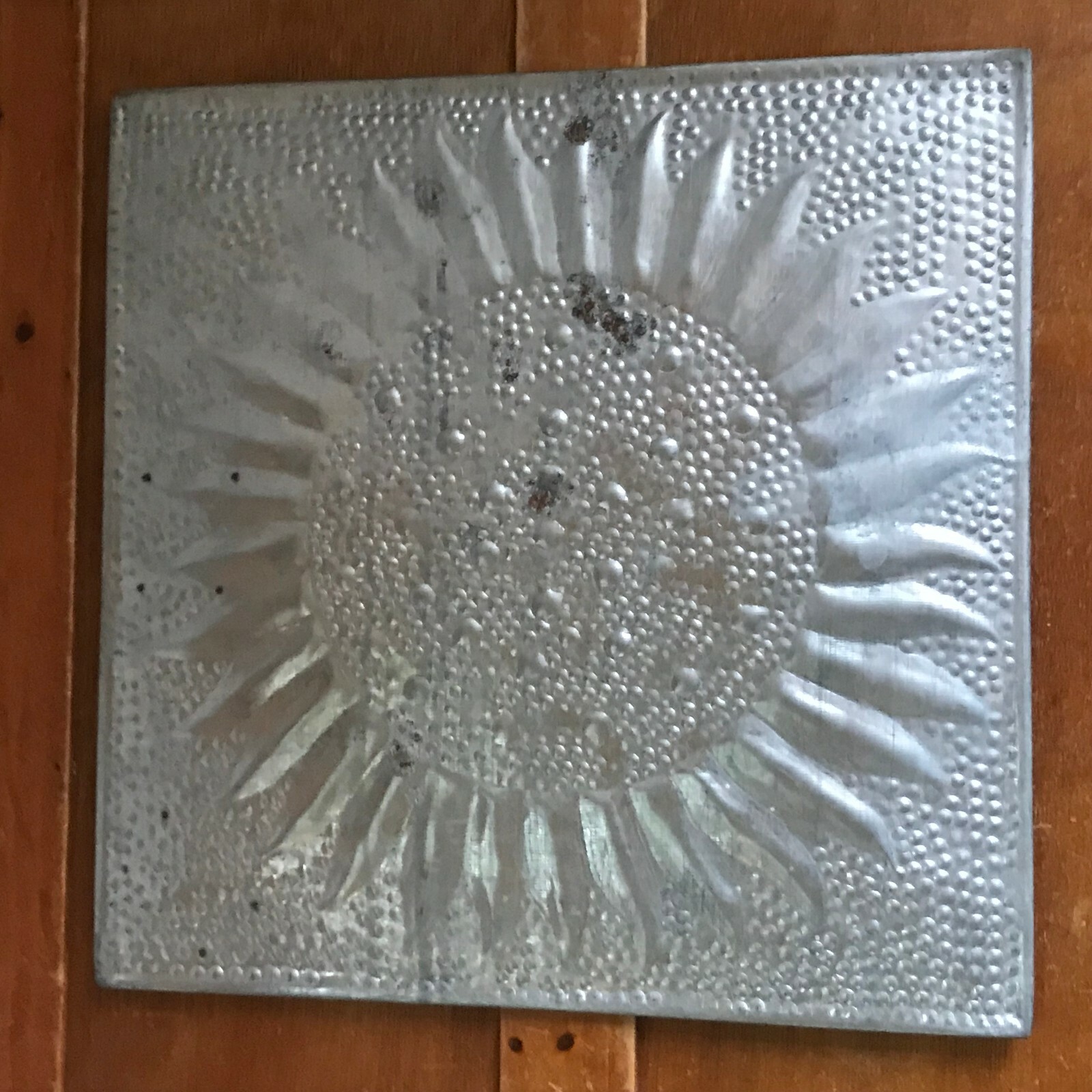 Rustic Hosley Marked Embossed Silver Metal Sunflower Square 