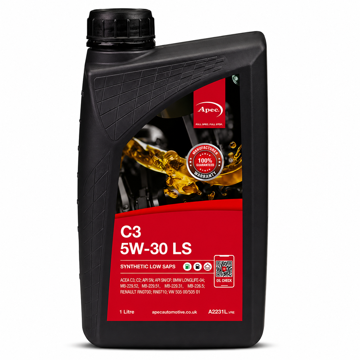 APEC C3 5W-30 LS Fully Synthetic Engine Oil 1L | ACEA C3 BMW LL-04 MB-229.52
