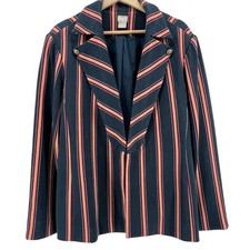 Chicos Striped Blazer Navy Red Gold Size 3 US 16 Single Button Stretch Jacket
