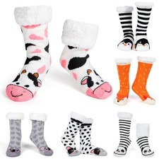 6 Pairs Fuzzy Slipper Socks Winter Warm Slipper Socks with Grippers Christmas...