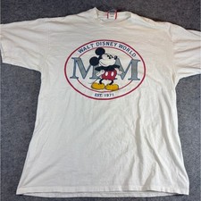Vintage 70s Walt Disney World Mickey Mouse Shirt Mens XL White Cartoon USA