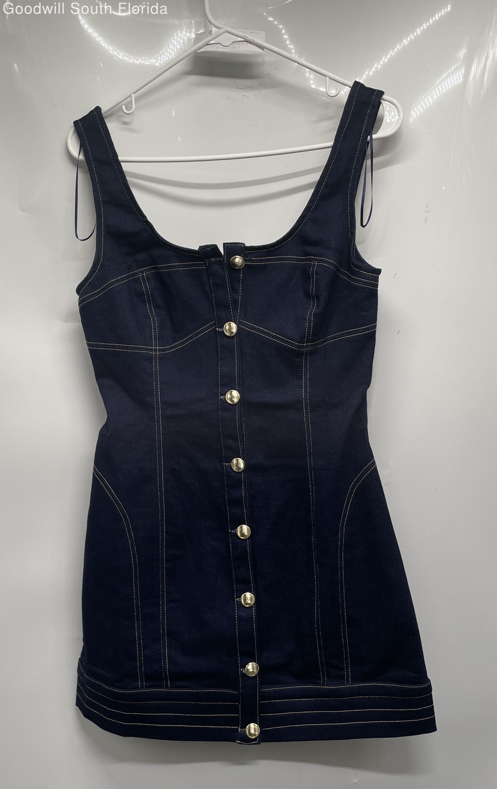 Express Womens Blue Denim Sleeveless Scoop Neck Button Front Mini Dress Size S