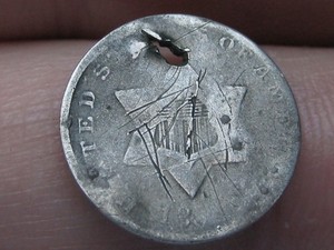 1851-1853 Three 3 Cent Silver Trime- 3CS, Type 1, About Good Details, Holed